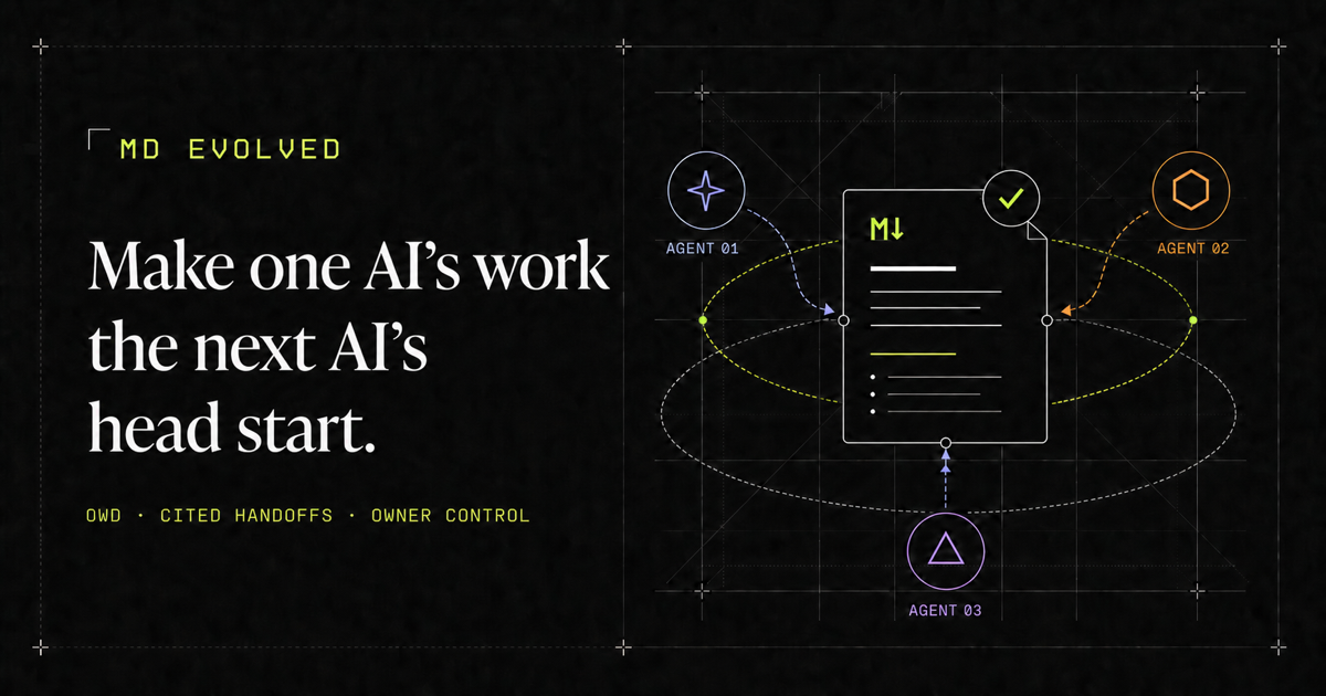 Make one AI's work the next AI's head start. Three independent agents contribute cited work to an owner-controlled Project record.